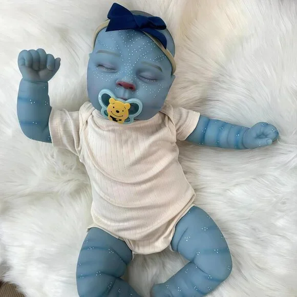 💫 Reborn Baby Doll Blue Skin Realistic Sleeping Soft Cloth Body Complete Toy