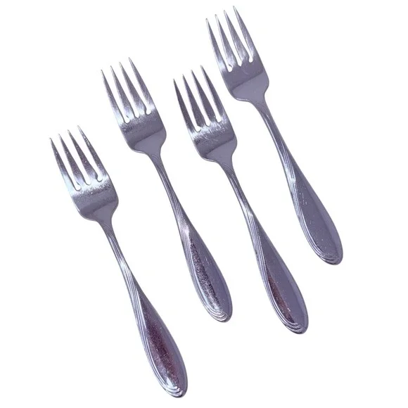 4 Salad Forks Fork Camber Cresta Windswept Scroll Oneida Stainless Flatware