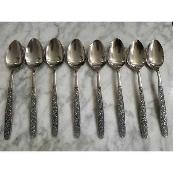 International Silver National Rivoli Stainless Flatware 8 Teaspoons Japan