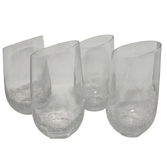 Pier 1‎ Crackle Glass Tumblers Angled Slant Rim Highball Six Inches Set of Four