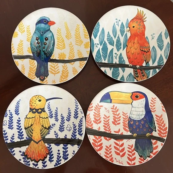 Pier 1 Imports 4 Stoneware 🦜Tropical Bird 🦜Salad/Dessert Plates