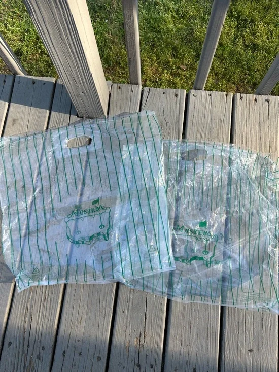 Masters Plastic Clear/Handles Green-Striped Reusable Shopping Bags - Set of 2