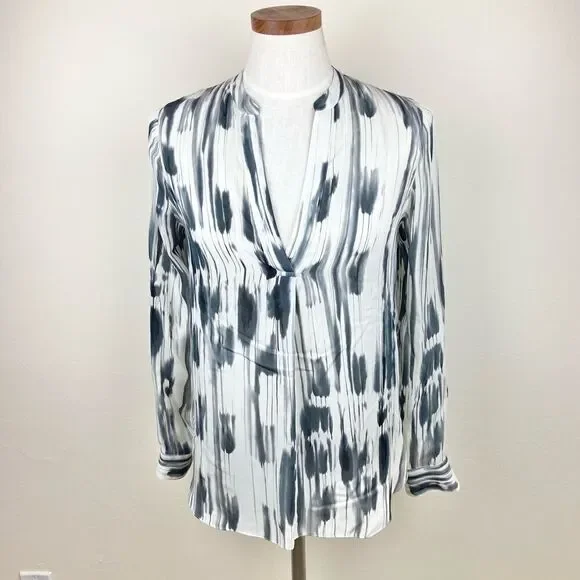 Vince Black Brush Silk V-Neck Blouse