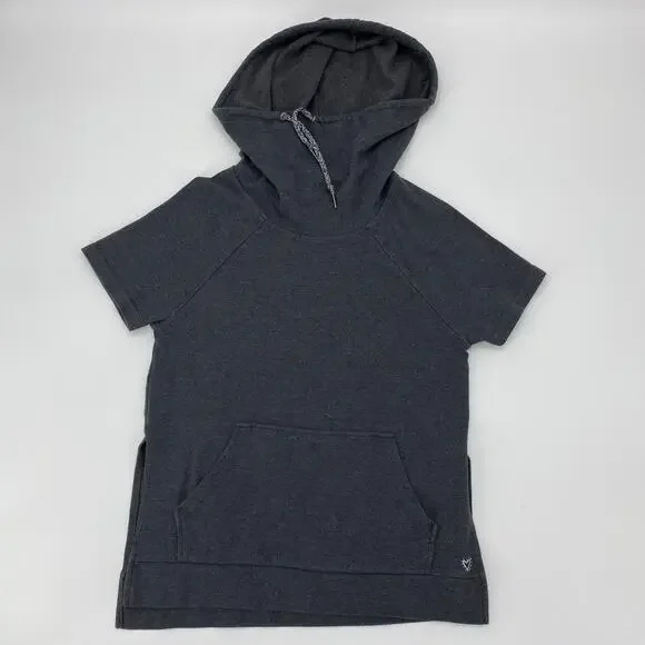BETSEY JOHNSON Grey Short Sleeve Hoodie Size S Cowl Neck Athletic Knit Top