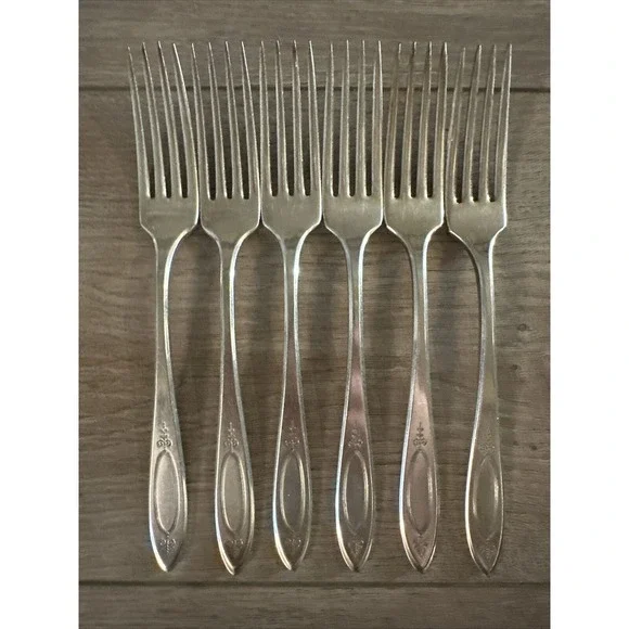 Oneida Community Silverplate 1917 Adam 6 Dinner Forks Flat Handle 7‎ 3/4