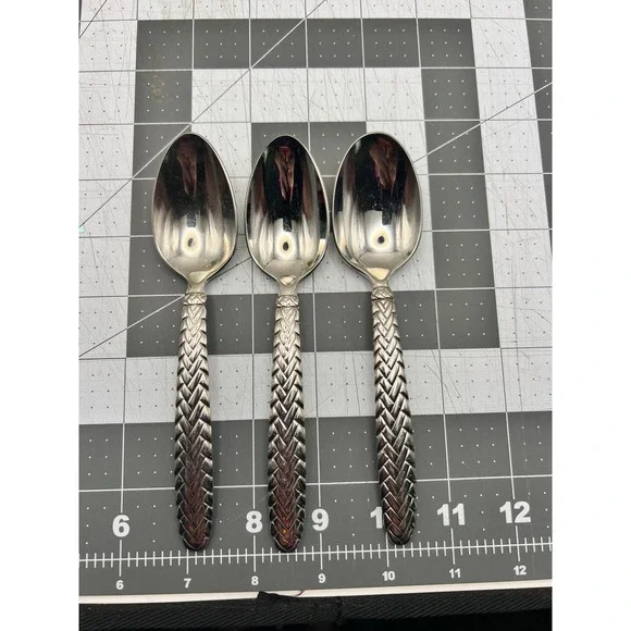 Ralph Lauren Equestrian Braid Teaspoons Silverplate Glossy Set of 3 1991