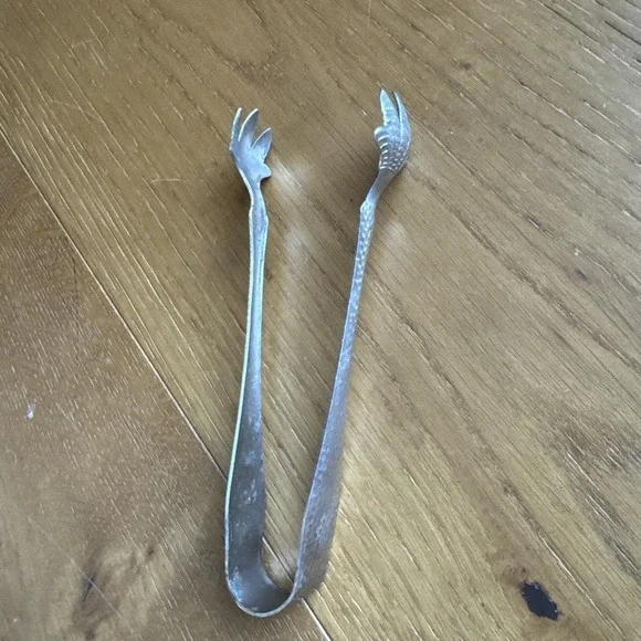 Vintage Silver Plated Hand Hammered Ice Sugar Tongs 6 1/2 Inches