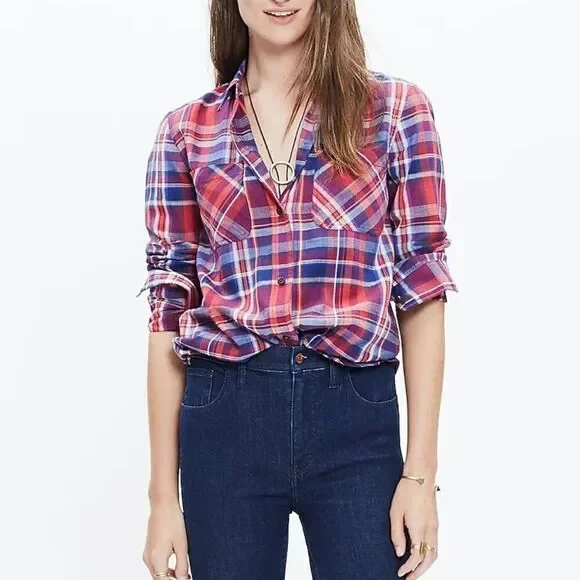 Madewell ex-boyfriend shirt in Kentwood plaid, xxs