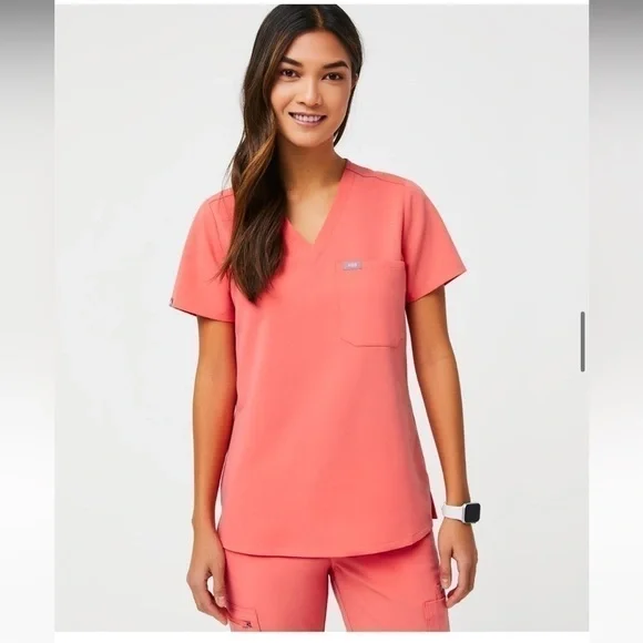 Figs Hot Coral XS Catarina Scrub Top limited edition