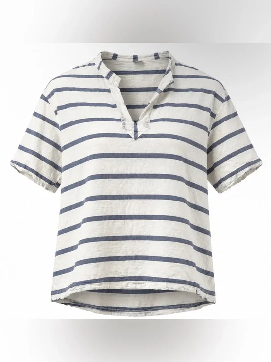 Boomil 100% Cotton Made in Greece Nautical Coastal Pop Over Top Size L Stripped