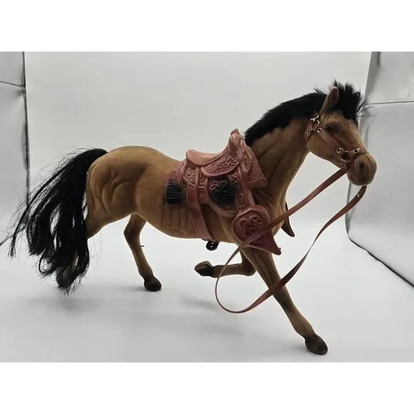 Flocked Horse Figure Brown Black w/ Saddle