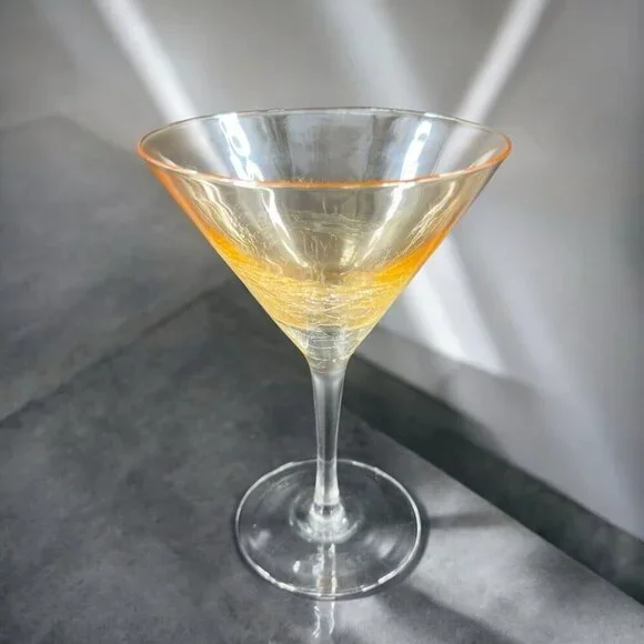 Pier 1 Yellow Luster Martini Cup‎ Goblet Crackle Glass Drinking Glassware Single