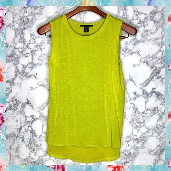 Kenneth Cole NY Neon Chartreuse Green Sleeveless High Low Y2K Top Women’s Small