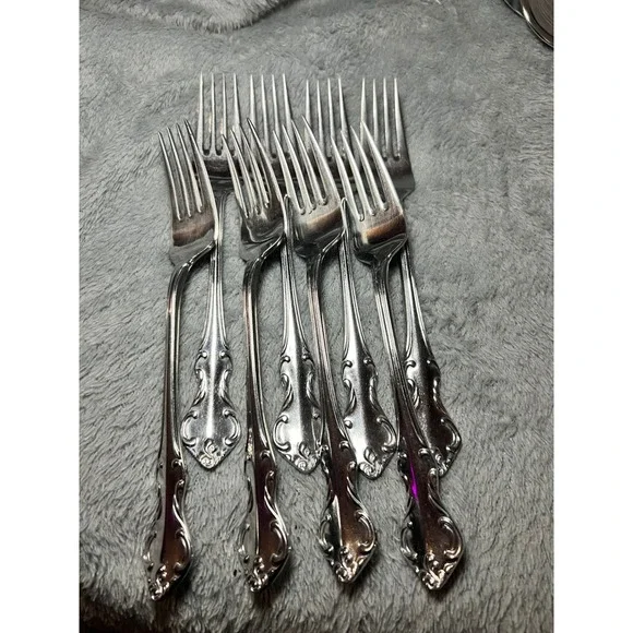 Eldon Japan‎ Rococo Style Fork Set 8pc Stainless Vintage Ornate 7 1/4Inch