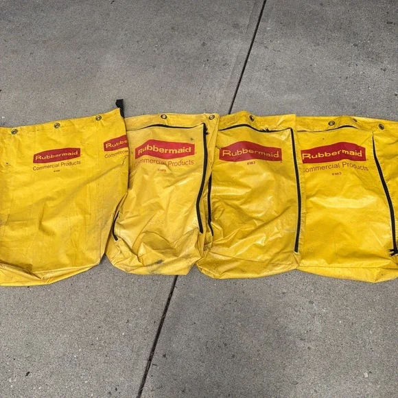 (4) Rubbermaid Commercial 6183 Zippered Yellow Vinyl Cleaning Cart Bag