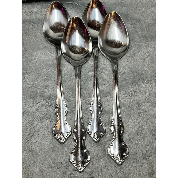 Vintage Eldan Japan Rococo‎ Style Stainless Serving Spoons Set of 4 Ornate 8in