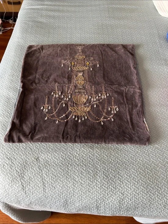 Pier 1 Brown Velvet Chandelier Embroidered Pillow Cover(1)