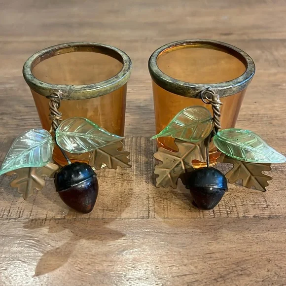 PIER 1 Fall Acorn Candle Holders (set of 2)