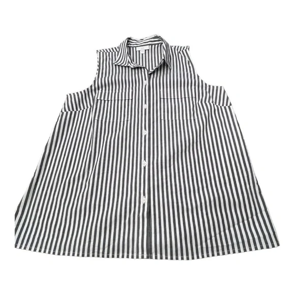 J. Jill Grey White Striped Button Up Blouse Tank Top Women’s Size S