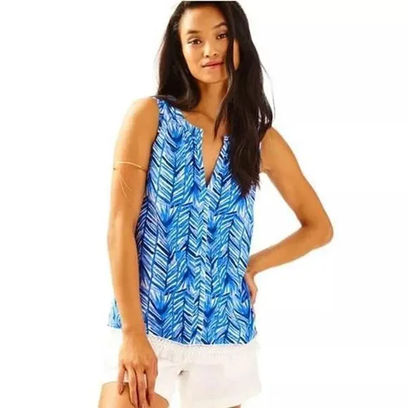 LILLY PULITZER KIPPER LAPIS BLUE COSTA VERDE BLOUSE TOP SIZE XS