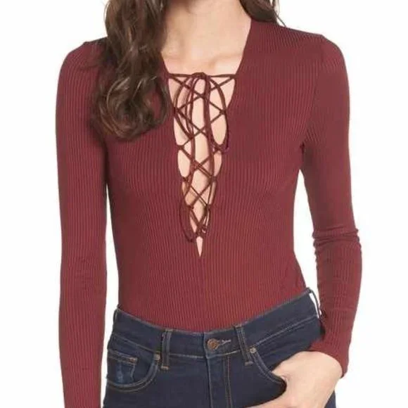 Love Fire Lace-Up Bodysuit In Serene Peach Size L