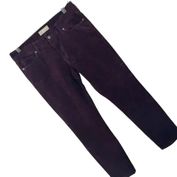 BANANA REPUBLIC! RICH BURGUNDY RED FINE WALE CORDUROY SKINNY PANTS! SZ 8P