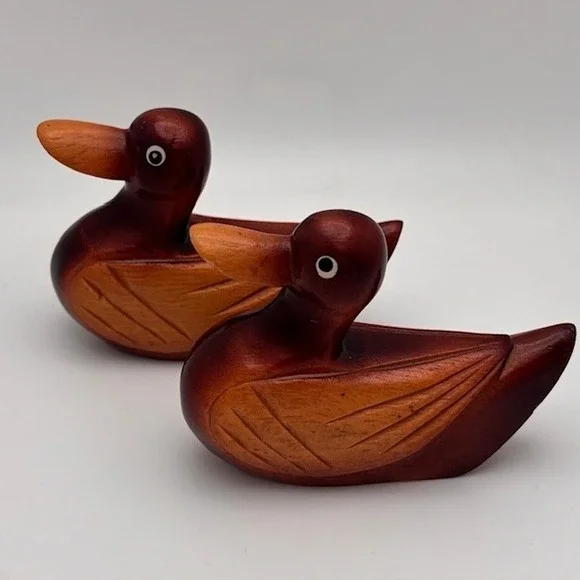 Hand‎ Carved Wooden Ducks Decoy Mallard Stained Vintage Rare Set