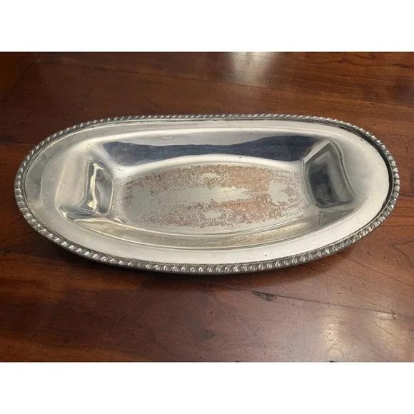 Vintage Guildhall Fine Silver Plated Over Copper Oval Etched Center Bread Tray