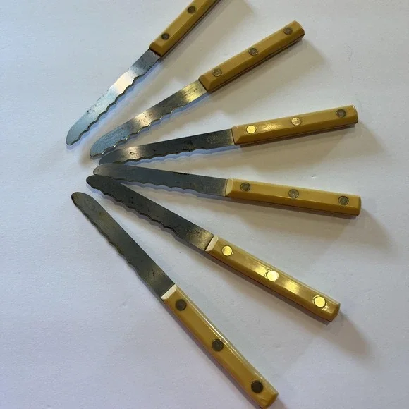 Ec Simmons Full Set Of 6 Steak Knives Vintage Bakelite Handles