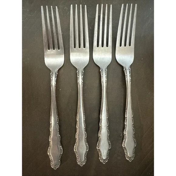 VTG Imperial Stainless Steel Flatware Japan Floral Edge Set‎ Of 4 Dinner Forks