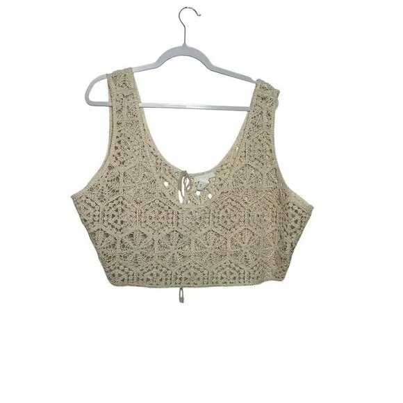 H & M Crochet Crop Top Women's XXL Cream Boho Whimsical Fairy Hippie Lightweight