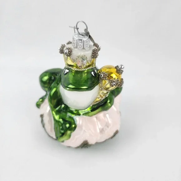 Vintage Pier 1 Blown Glass Bejeweled Noble Frog Ornament‎ King of Throne Prince
