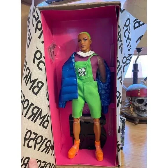 BMR1959 Ken Barbie New! GHT96  Puffer Jacket, Overalls, Green Hair, Boots, NIB