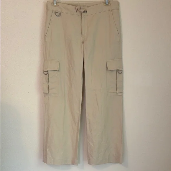 Banana Republic Women’s Wide Leg Cargo Khaki Beige Pants Sz 8 Cotton/Linen Blend
