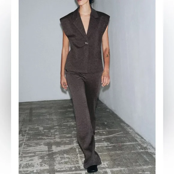 Zara NWT 2 piece matching SET brown vest & pants set