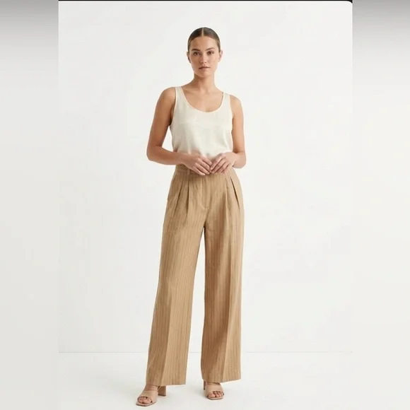 Linen-Blend Zara High-Waisted Pinstripe Wide Leg Pants Size Medium