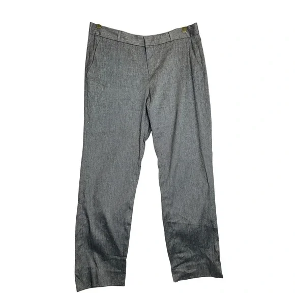 NEW Banana Republic Avery Linen Trousers Mid Rise Straight Blue Chambray‎ Preppy