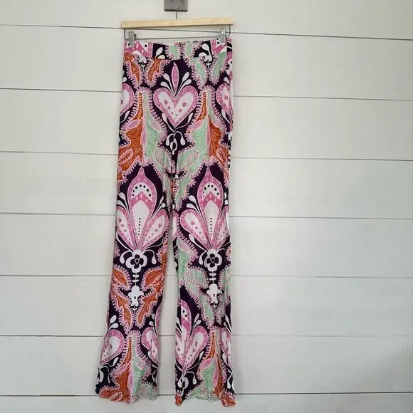 Zara Women’s Extra Small Paisley Patterned Linen Blend Wide Leg Pants Boho