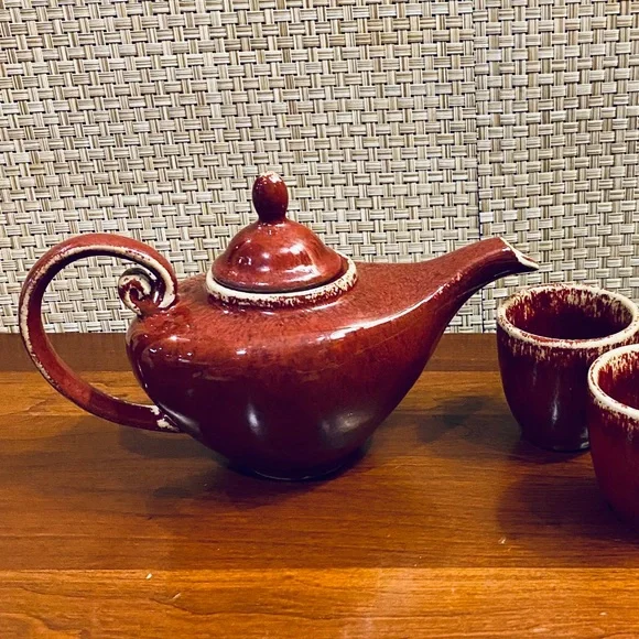 🌟HP🌟Pier 1 Red Stoneware Tea Pot Cups