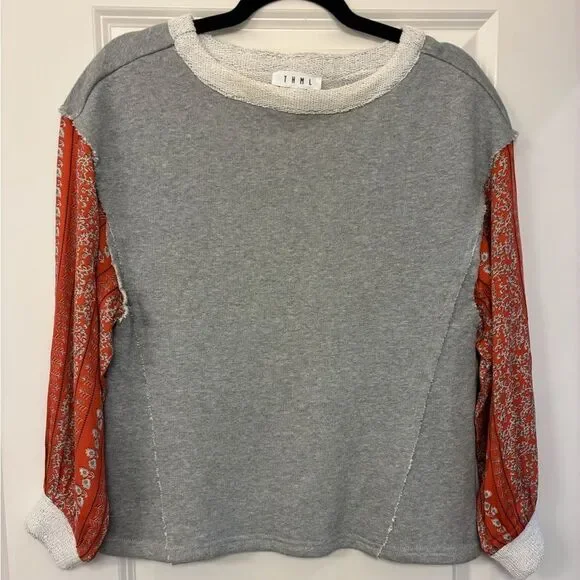 ANTHROPOLOGIE THML Long Sleeve Printed Sleeve Top Women’s Size XS