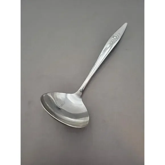 Oneida OUR ROSE Forever Rose Stainless Glossy Flatware Floral Gravy Ladle