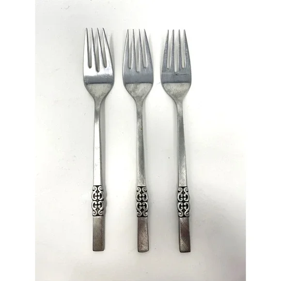 International Stainless Deluxe Danish Scroll Salad Forks Set of 3 MCM