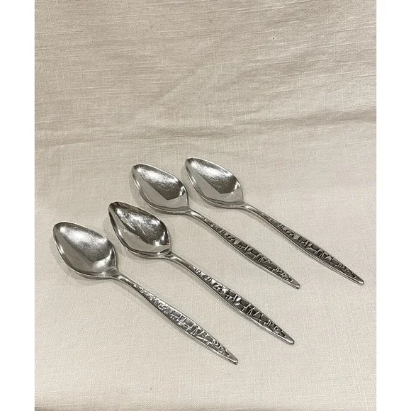 4 pcs Lyon Stainless Cortez Aztec Brutalist Mid Century Flatware Serving Spoons‎