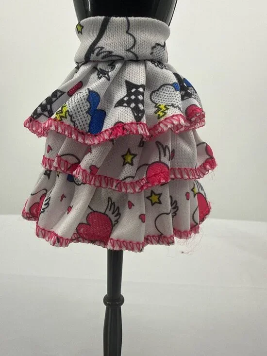 Fashion Doll White Tiered Ruffle Skirt Pink Hearts Stars
