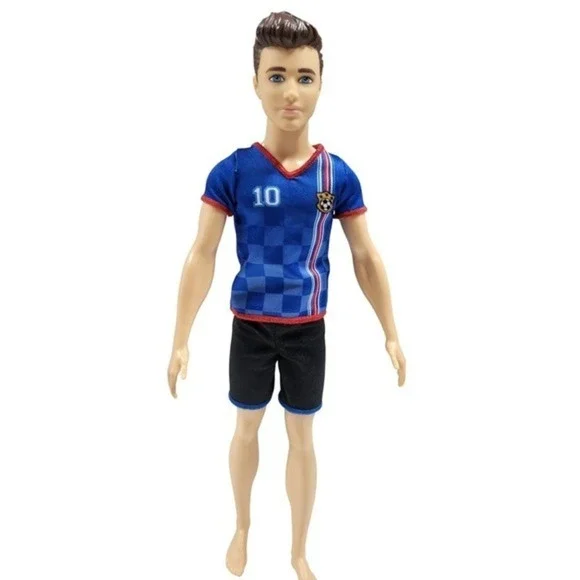 Ken Doll Soccer Player Outfit Blue Jersey Shorts Number 10 Fashion Doll