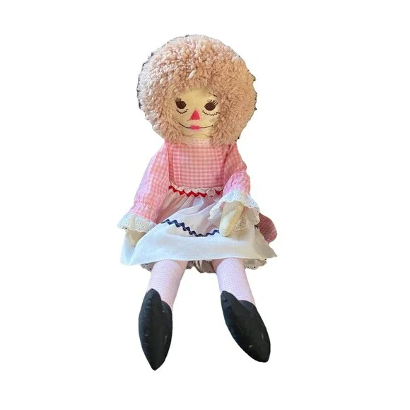 Vintage Raggedy Ann Type Doll 1970s Fabric Dress 24