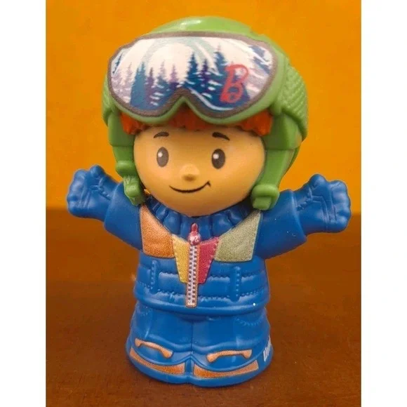 Fisher Price Little People Barbie Snowboarder Skier Blue Snowsuit Green Helmet