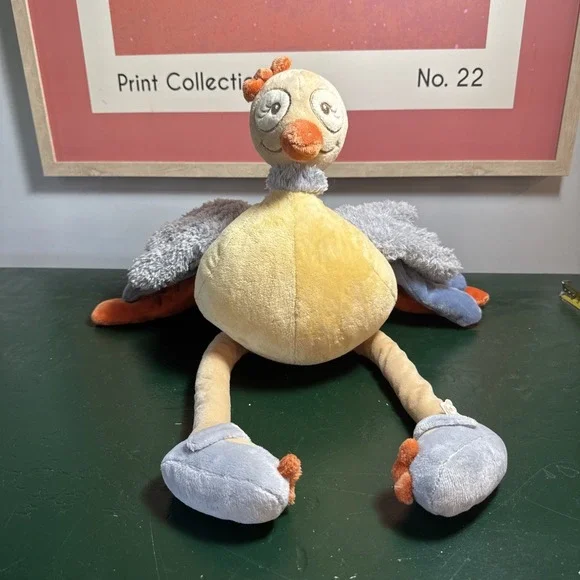 Noukies Noukie's Stuffed Plush Peacock Bird Turkey Gray Orange Yellow