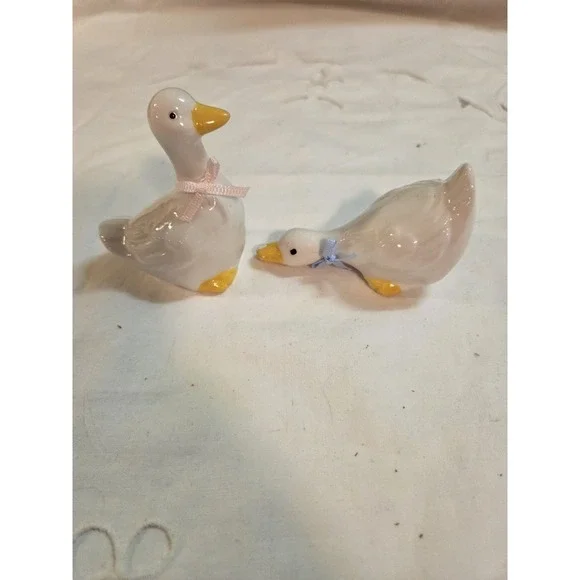 Vintage White Porcelain Duck Figurines Set Of 2