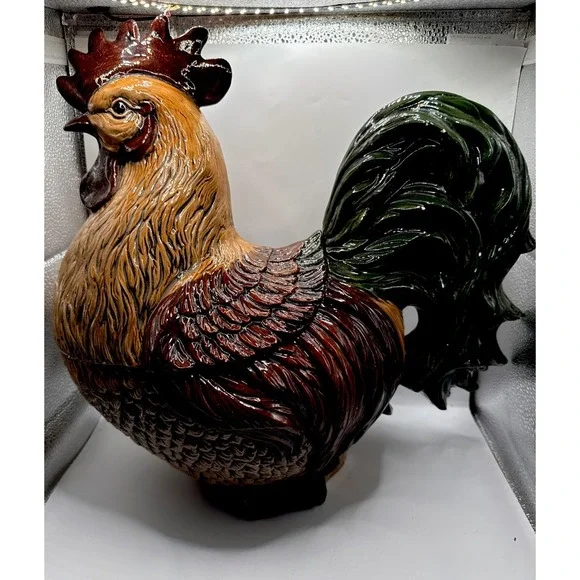 Vintage XLarge Rustic Colorful Porcelain Rooster Hand-painted Figurine 15